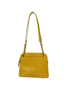 Chanel Shoulder Bag Caviar Leather Yellow